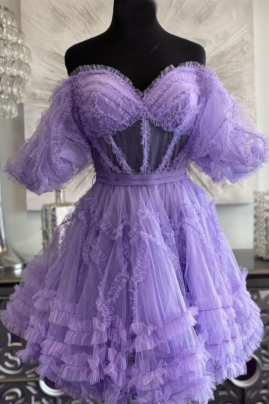 Off the Shoulder Hot Pink Ruffles Short A-line Homecoming Dress