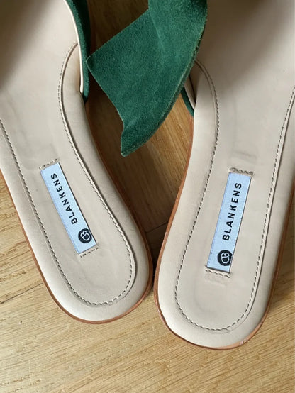 Blankens The Rhodes Green-skinnsandaler NWOT
