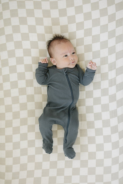 Charcoal Organic Cotton Ribbed Zipper