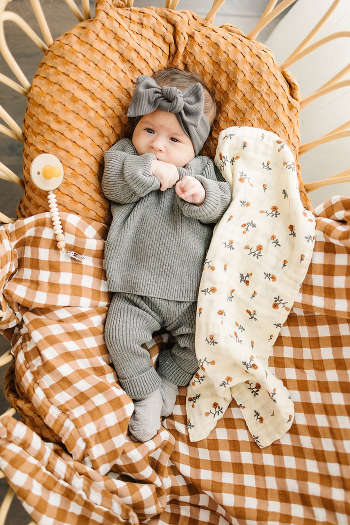 Charcoal Ribbed Knit Layette Set