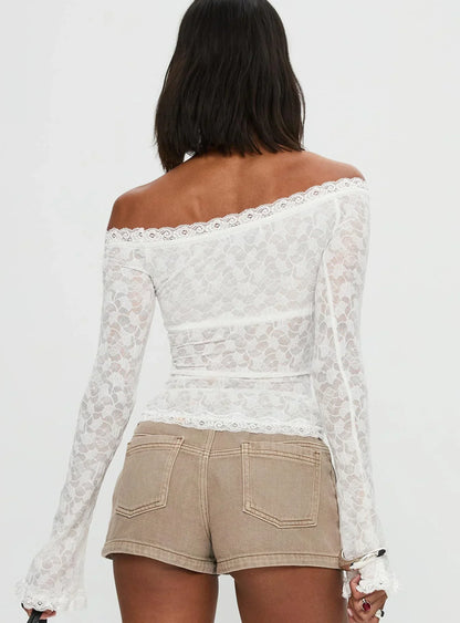 Mochapella Off The Shoulder Top White
