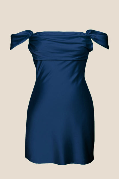 Off the Shoulder Navy Blue Mini Party Dress