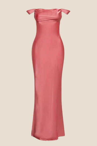 Off the Shoulder Yellow Soft Satin Long Dress