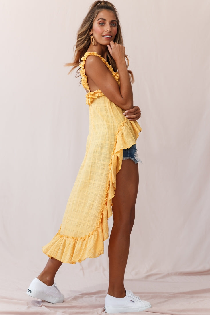 Jacinta High-Low Ruffle Strap Top Mustard