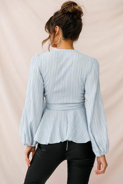 Macy Fit and Flare Wrap Top Blue