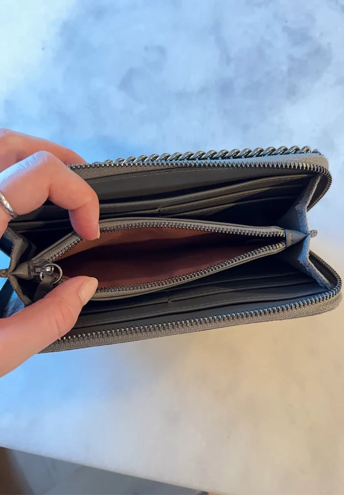 Stella Mccartney Grey Zip Around Falabella Wallet-skinnplånbok